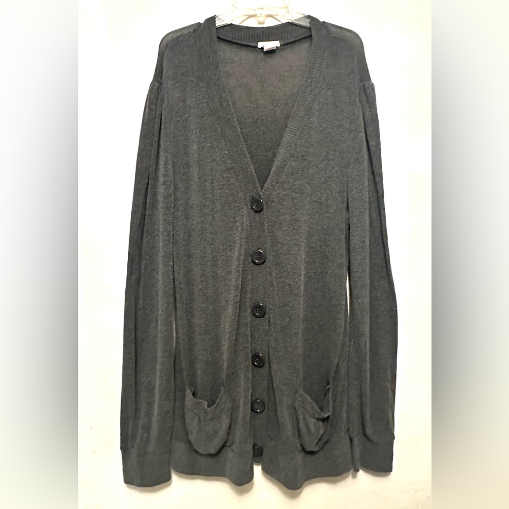 One Clothing Charcoal Grey Gray Knit Long Sleeve Cardigan Sweater Button Up 2X